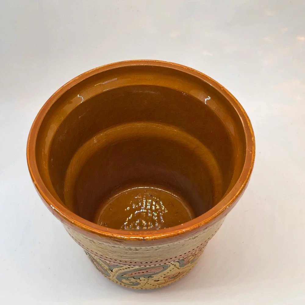 Bitossi Liberty Planter Italian Art Pottery Cachepot Floral Aldo Londi Mustard